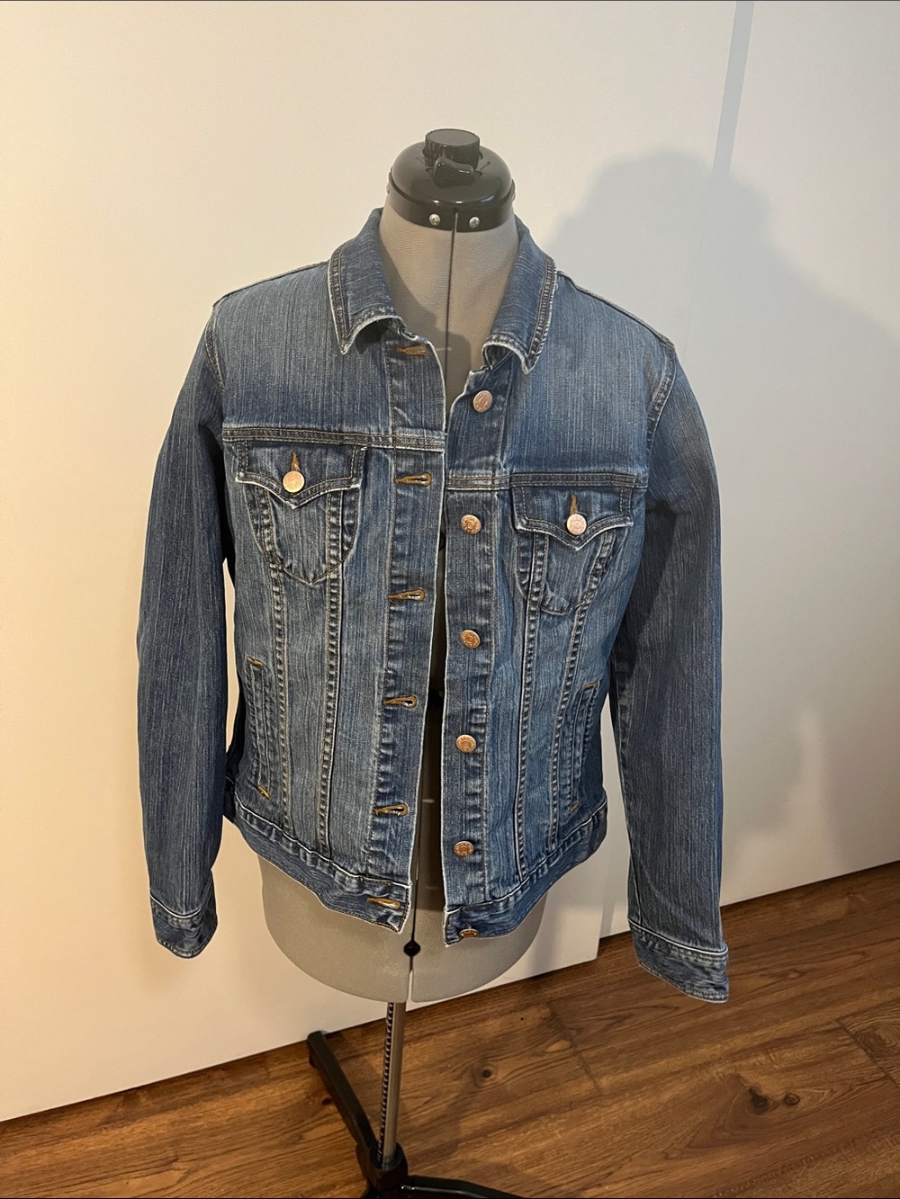 Old Navy Light Blue Denim Jacket with Orange Stitching